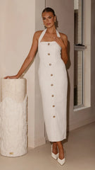 Tierra Button Midi Dress - White