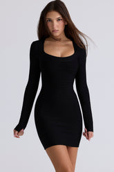 The OG-Black Long Sleeve Stretch Bandage Mini Dress
