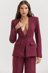Theodora-Wine Deep V Blazer