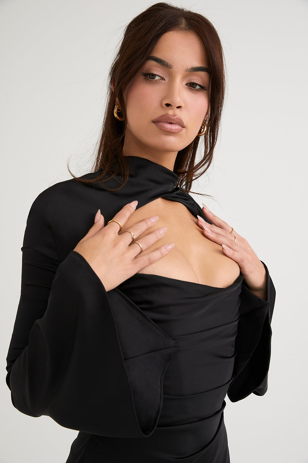 Toira-Black Draped Corset Dress