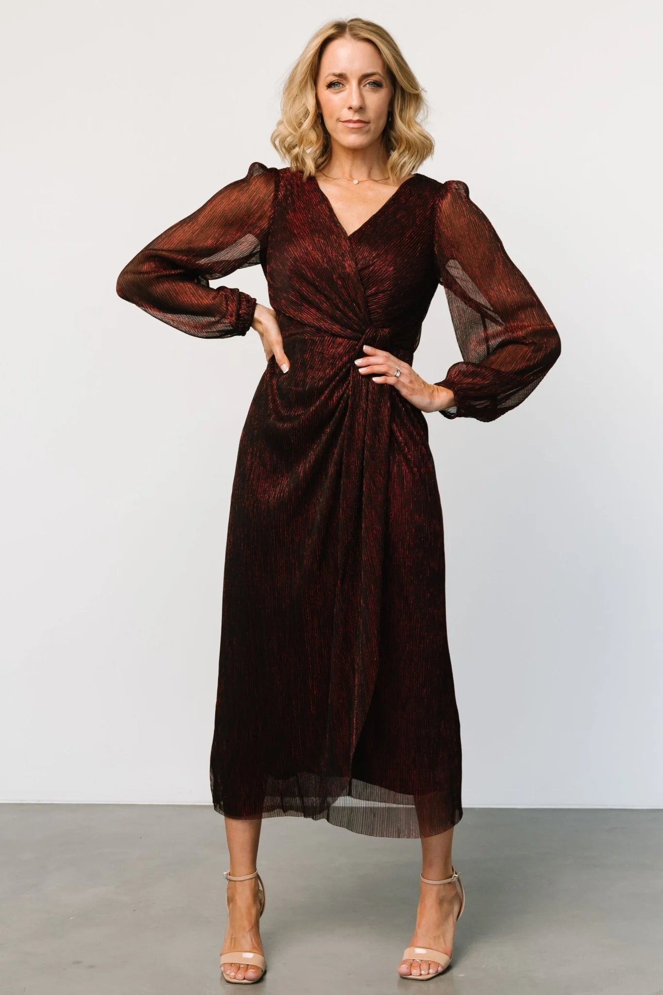 Devlyn Pleated Dress | Ruby Shimmer