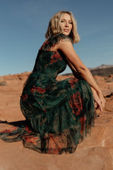 Clementine Tulle Midi Dress | Dark Green Floral