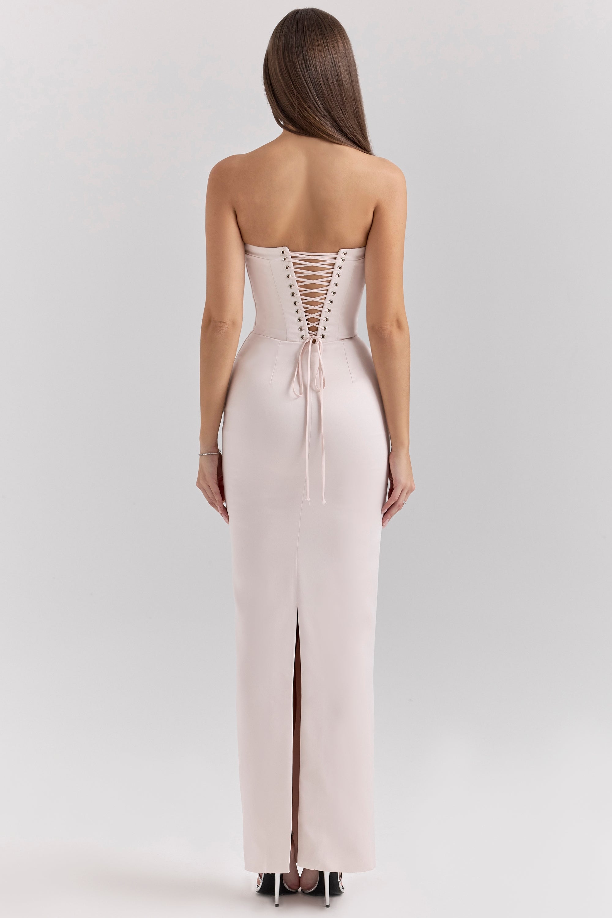Valeria-Blush Satin Midi Dress