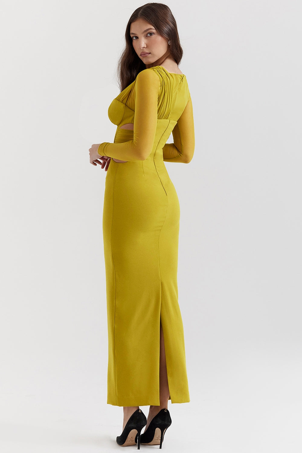Zahra-Chartreuse Plunge Maxi Dress