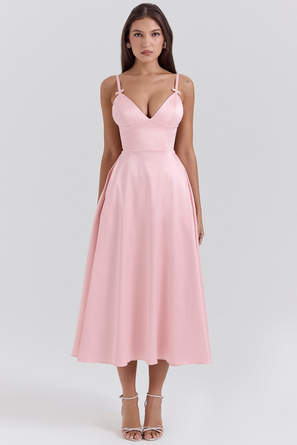 Tiffany-Parisian Pink Satin A-Line Midi Dress