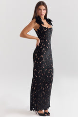 Tiff-Black Velvet Lace Maxi Dress
