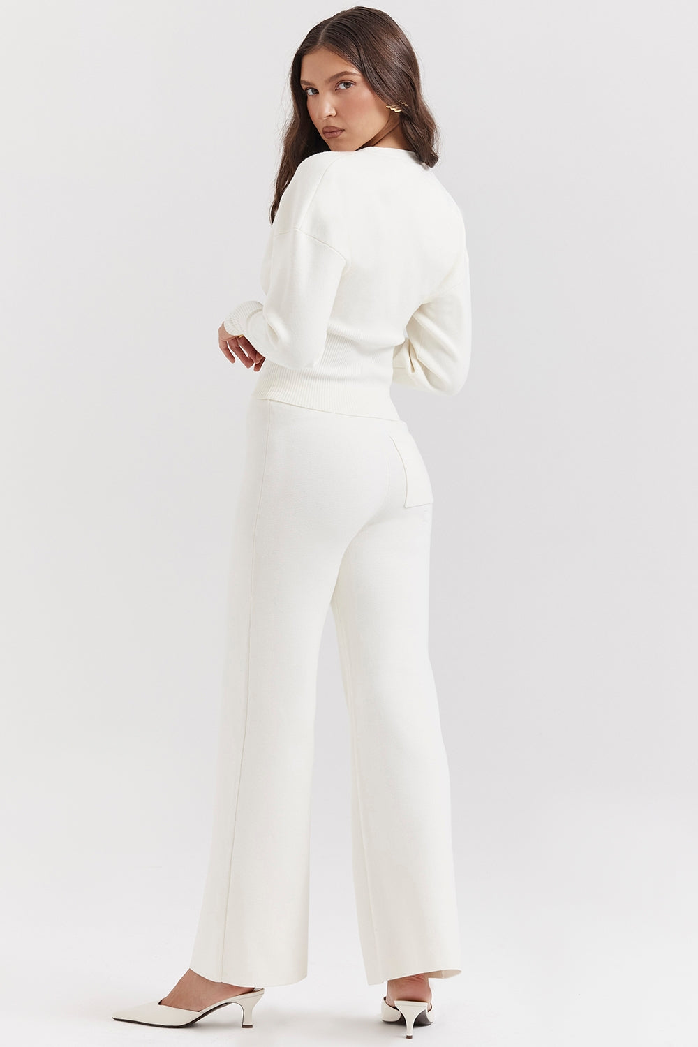 Vanna-Off White Cotton Knitted Trousers - SALE