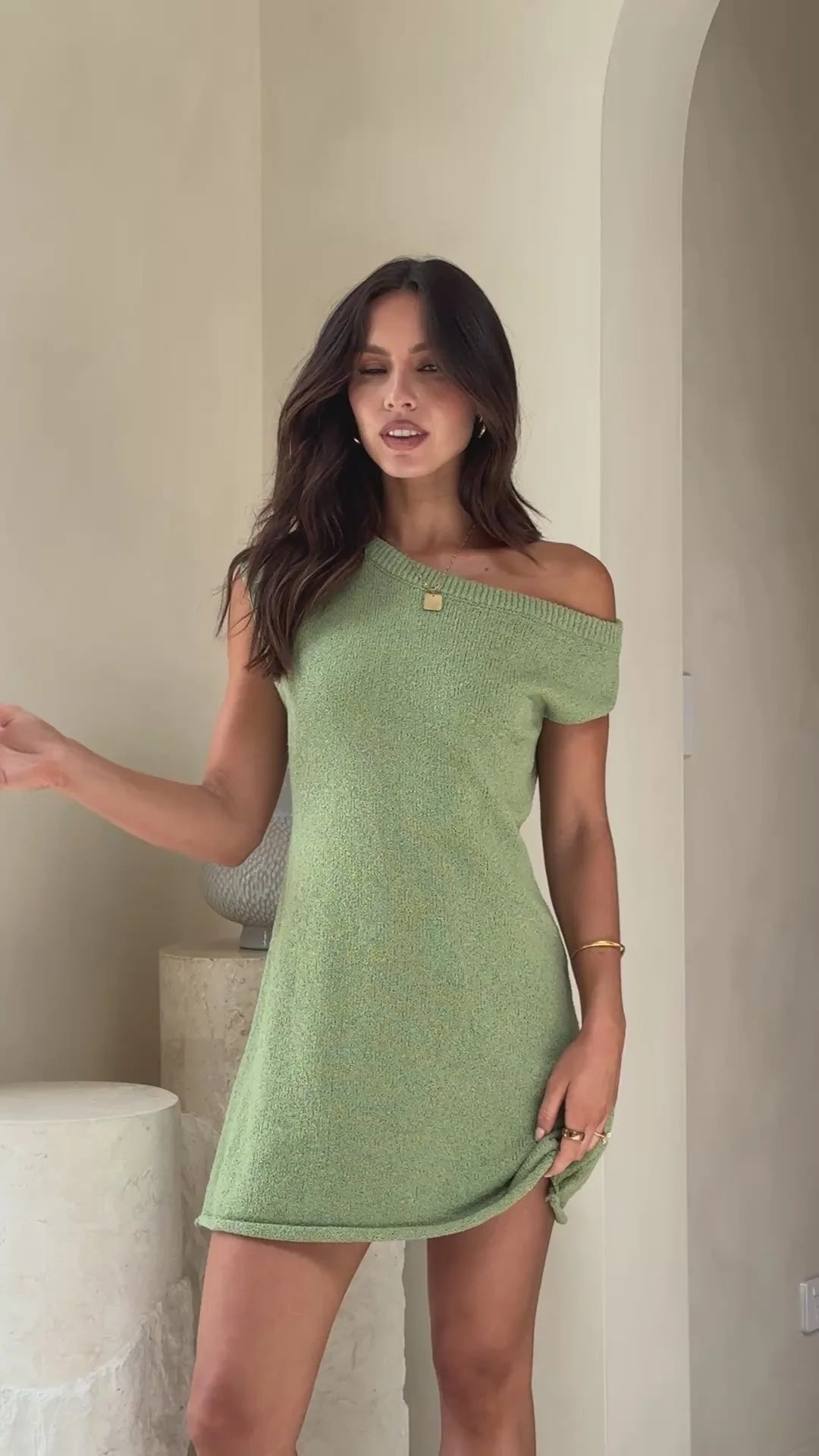 Robin Off Shoulder Mini Dress - Olive