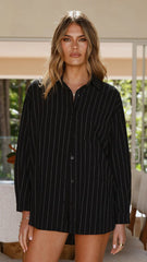 Kloa Button Up Top - Black Pinstripe