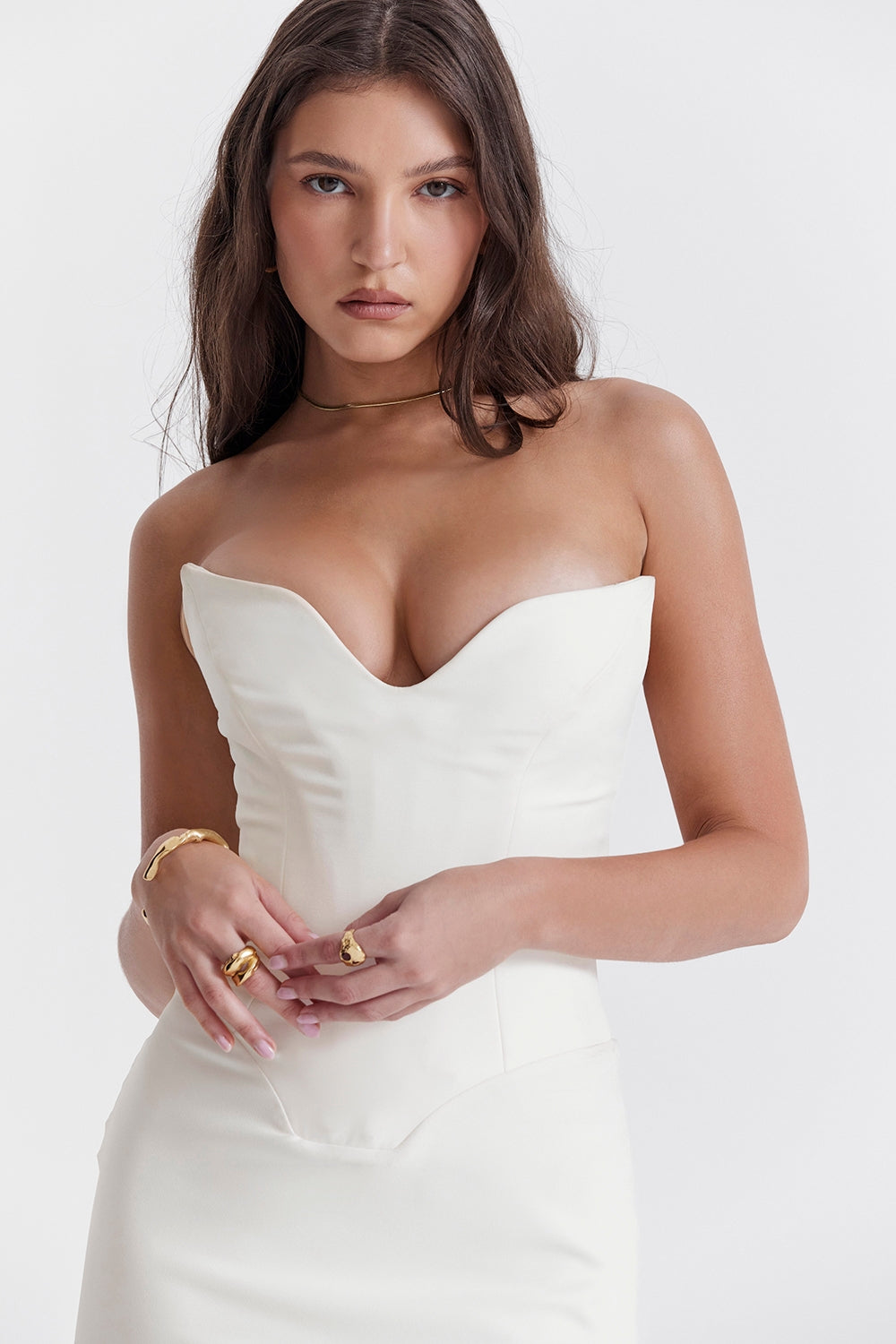 Tamara-Ivory Strapless Corset Dress
