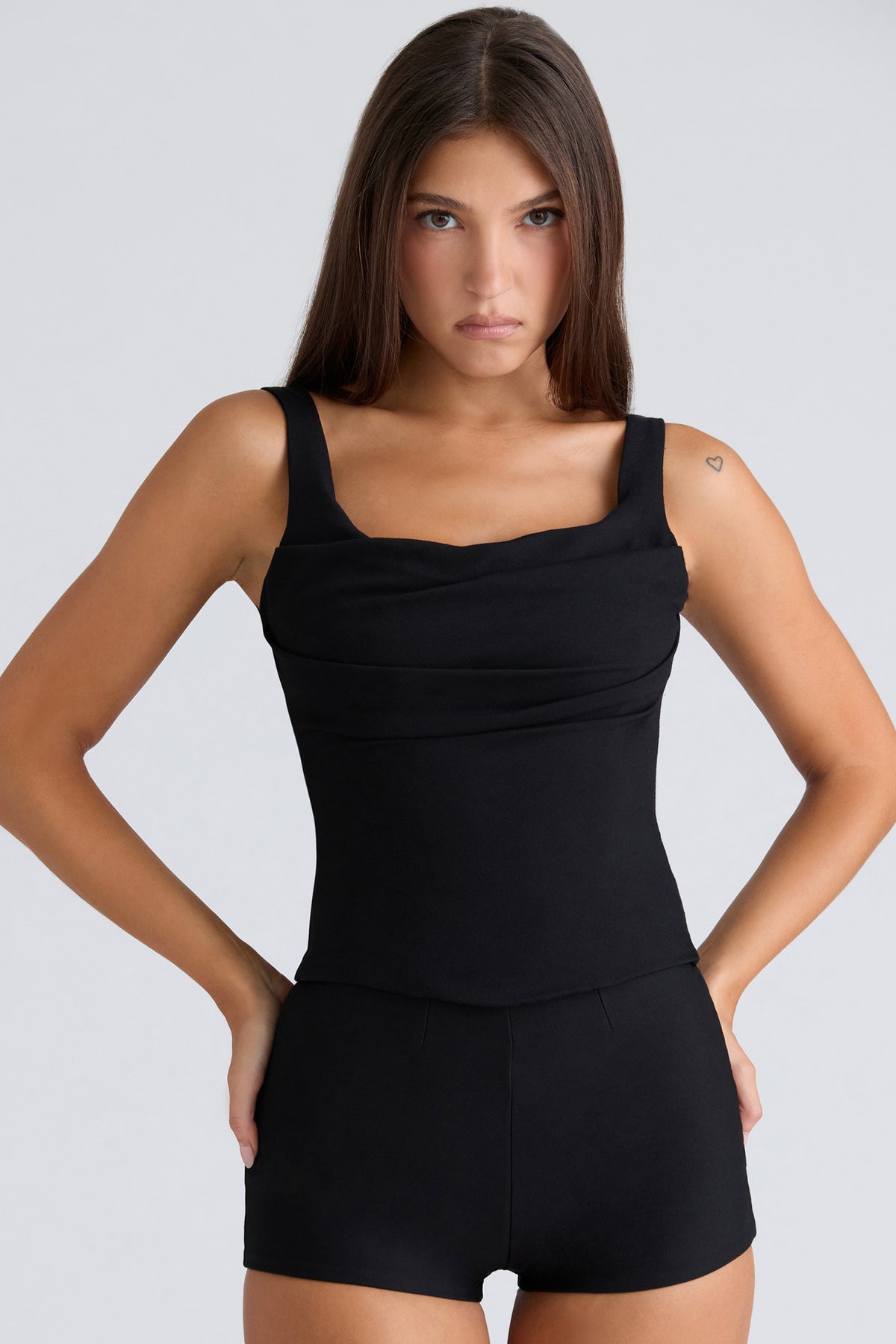 The Drape Neck-Black Corset Top