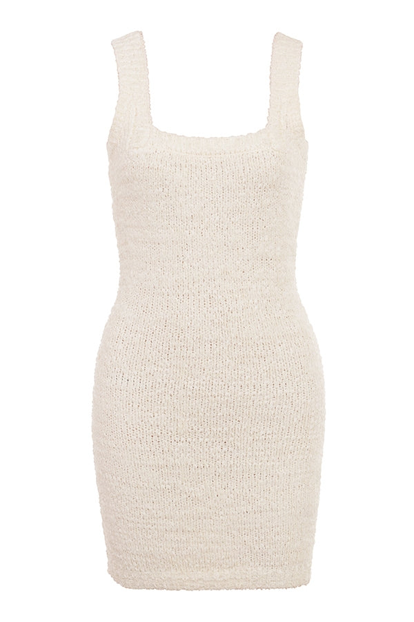 Zaira-Cream Chenille Knit Mini Dress