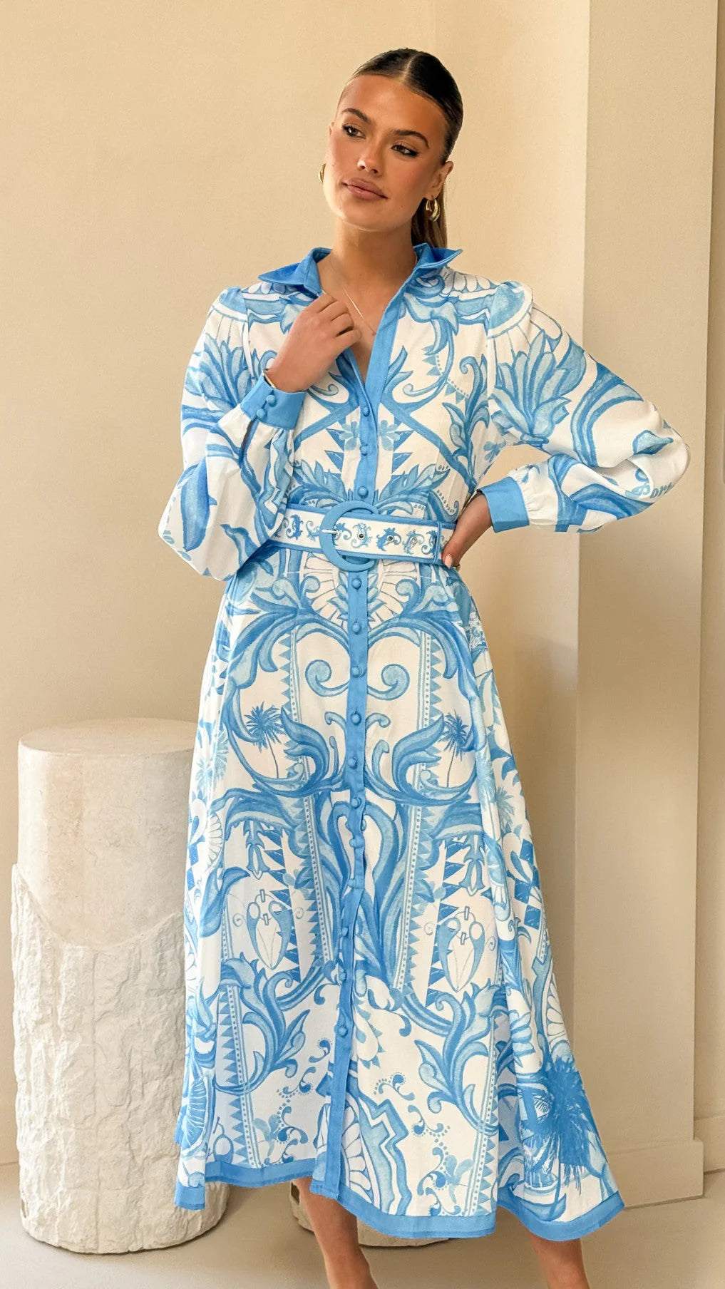 Madeline Long Sleeve Midi Dress - Portofino Azure