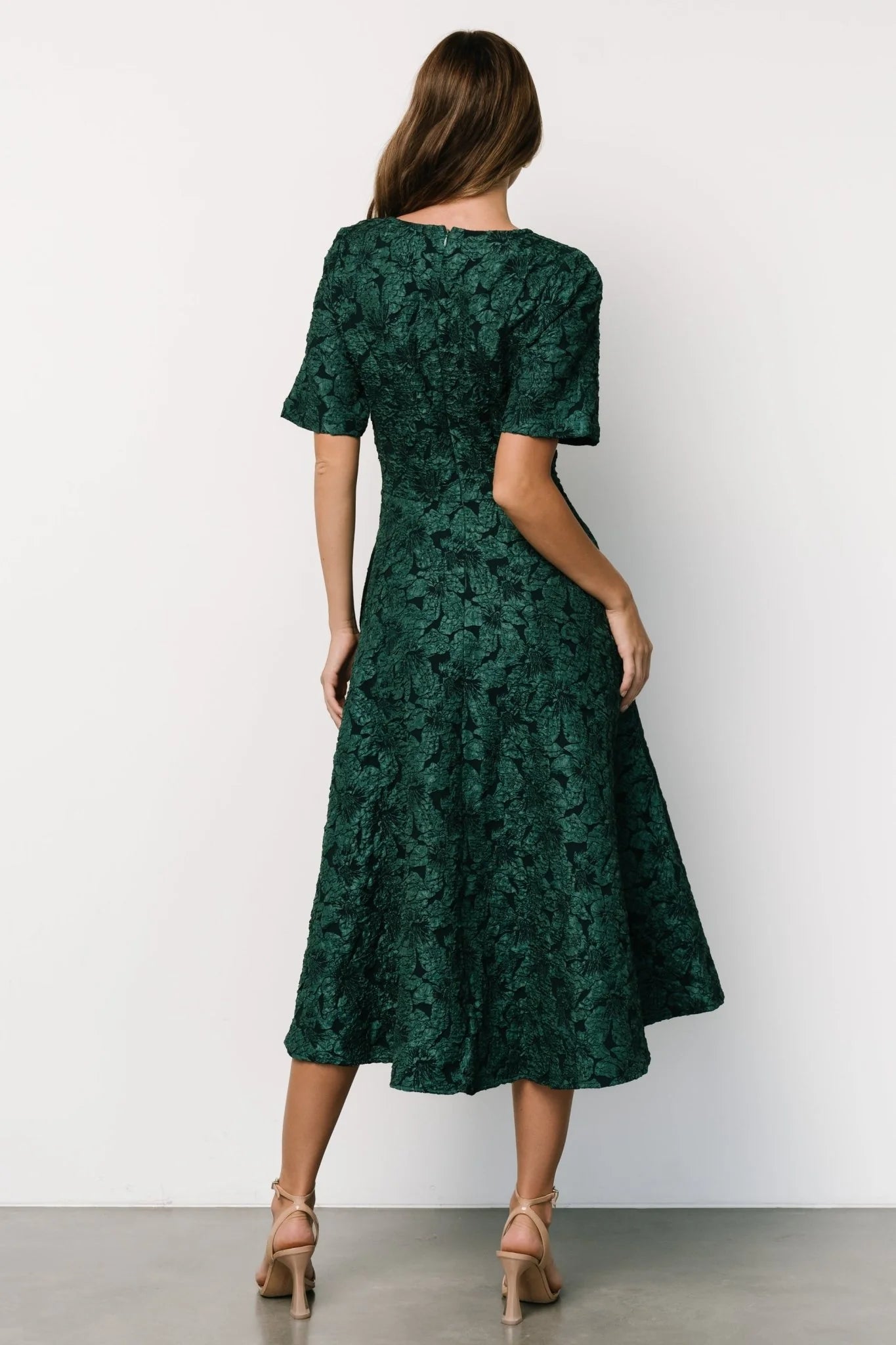 Kya Embossed Midi Dress | Emerald Green