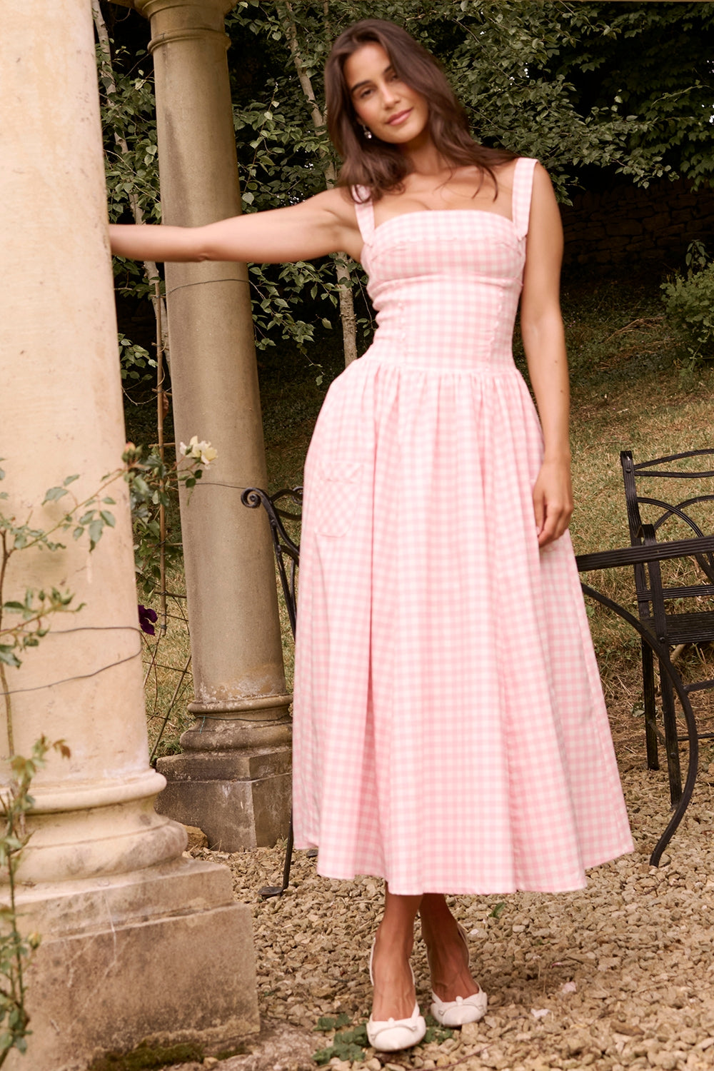Vivien-Strawberry Shortcake Gingham Midi Sundress