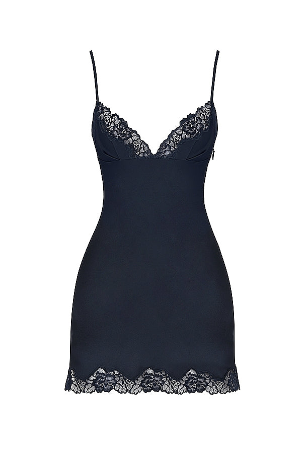 Soraya-Navy Satin Slip Dress