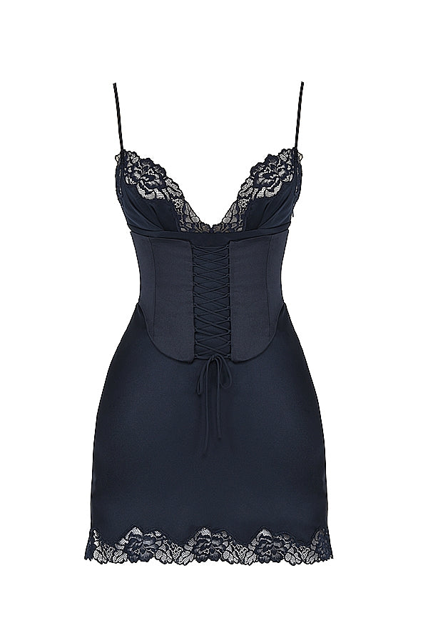 Soraya-Navy Satin Slip Dress