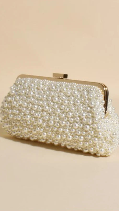 Norma Jean Faux Pearl Clutch - Cream/Gold