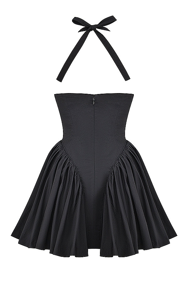 Valentia-Black Halter Mini Dress