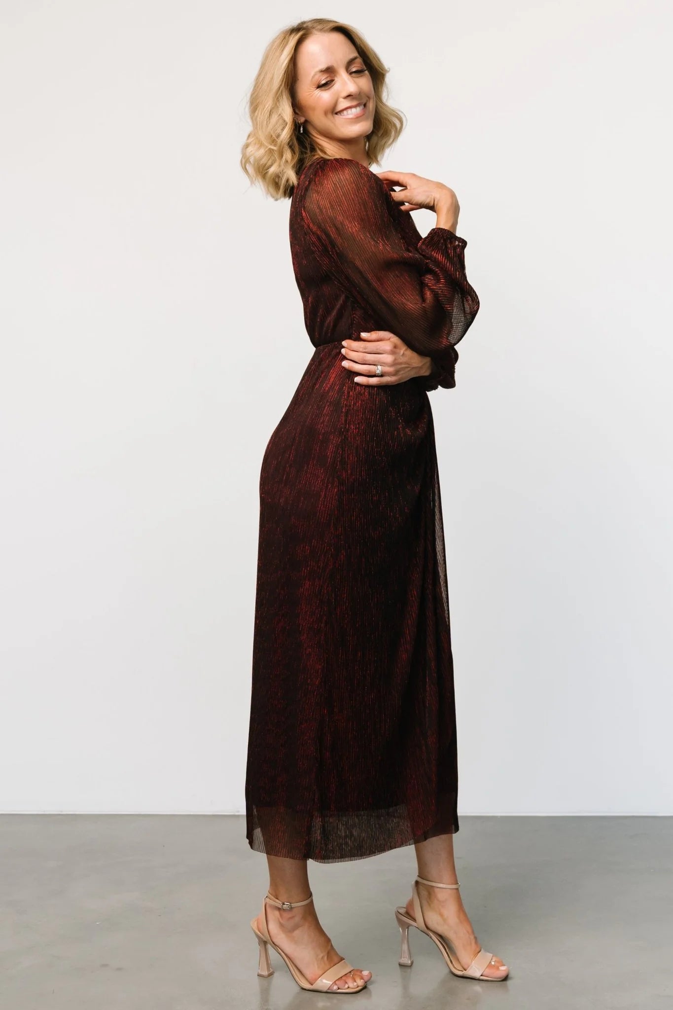 Devlyn Pleated Dress | Ruby Shimmer