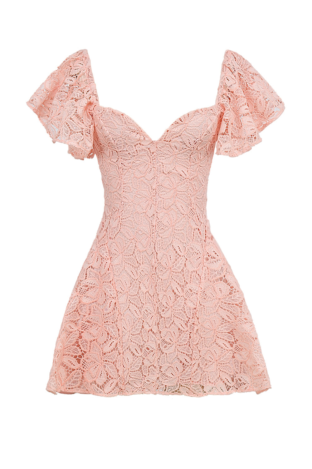 Verity-Perfectly Pink Floral Lace Mini Dress