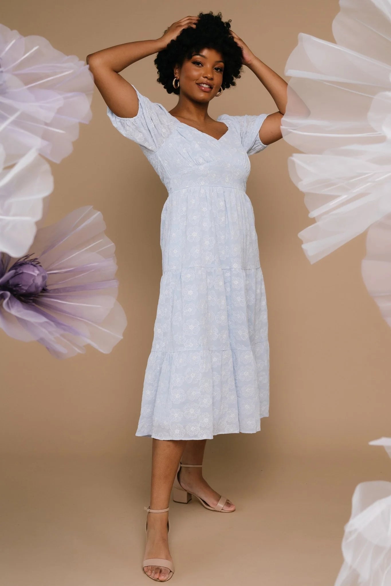 Mildred Embroidered Midi Dress | Light Blue