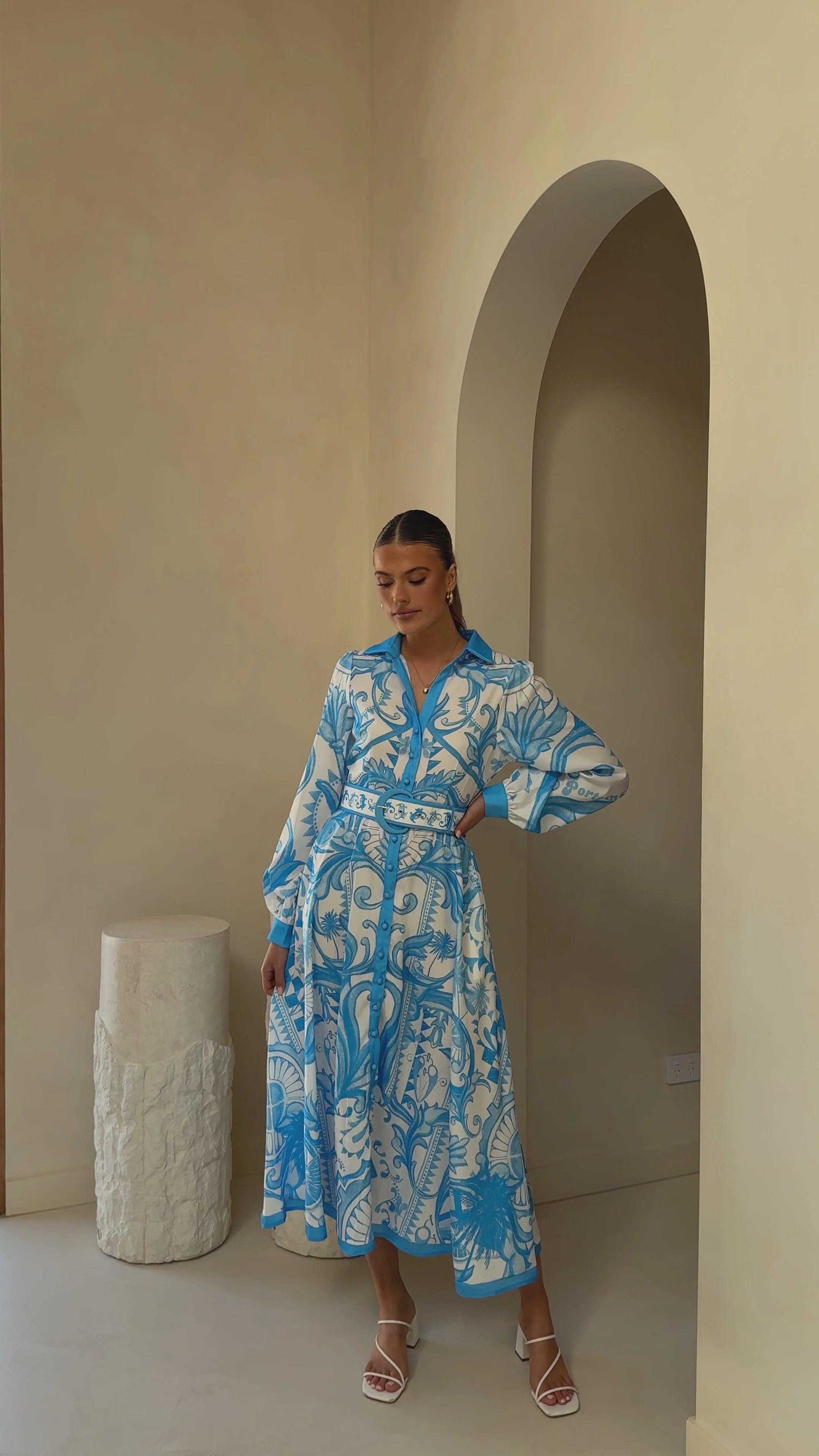 Madeline Long Sleeve Midi Dress - Portofino Azure