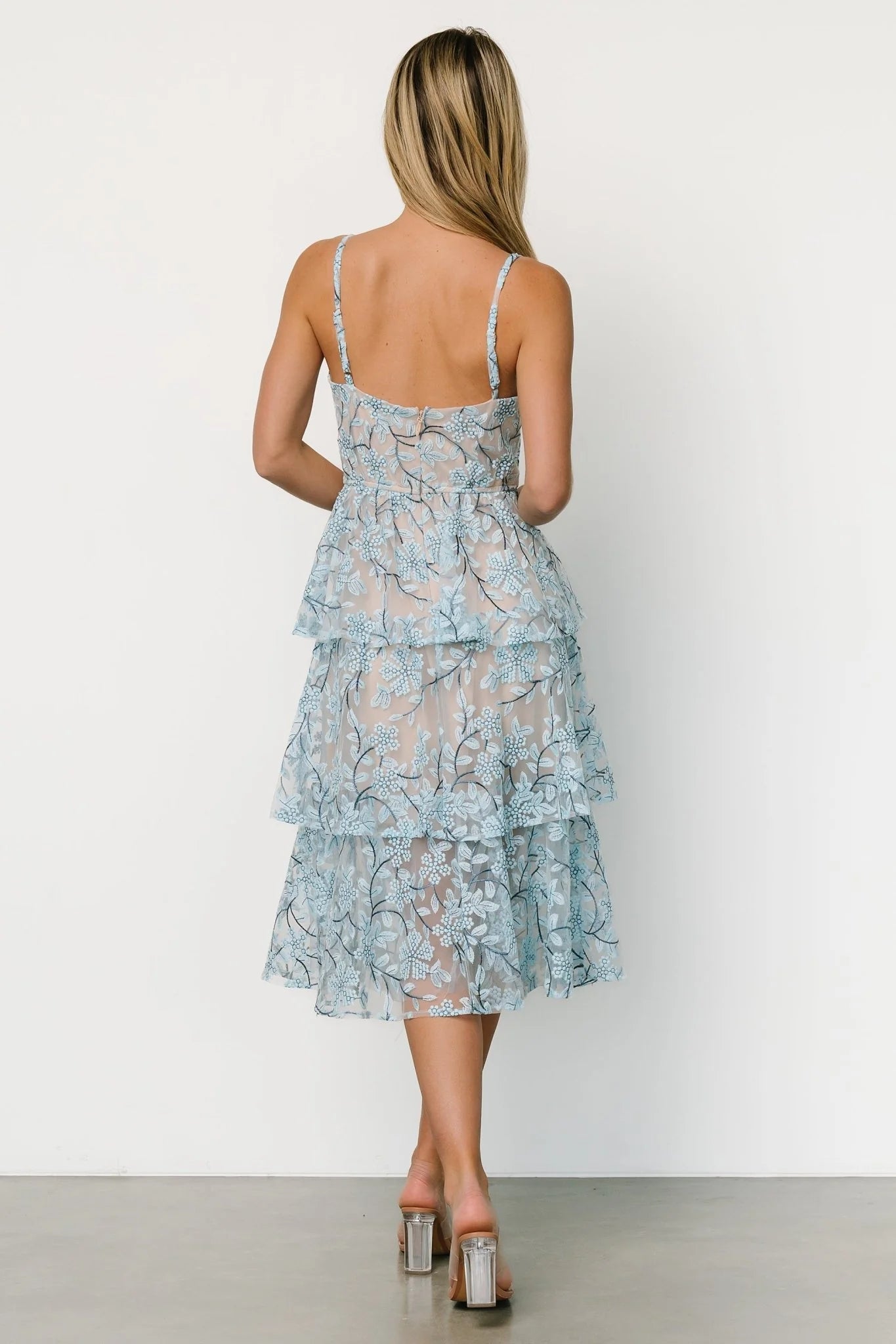 Giavanna Tiered Midi Dress | Dusty Blue