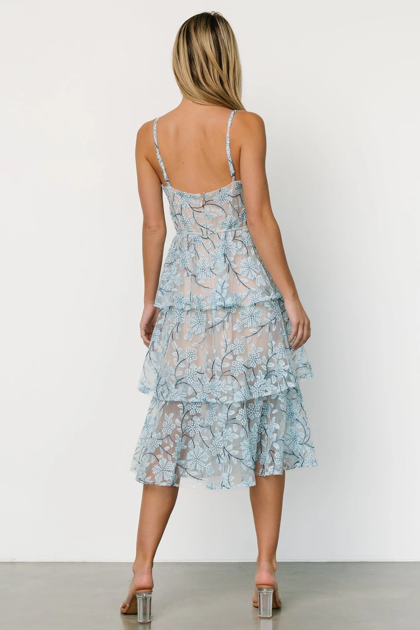 Giavanna Tiered Midi Dress | Dusty Blue