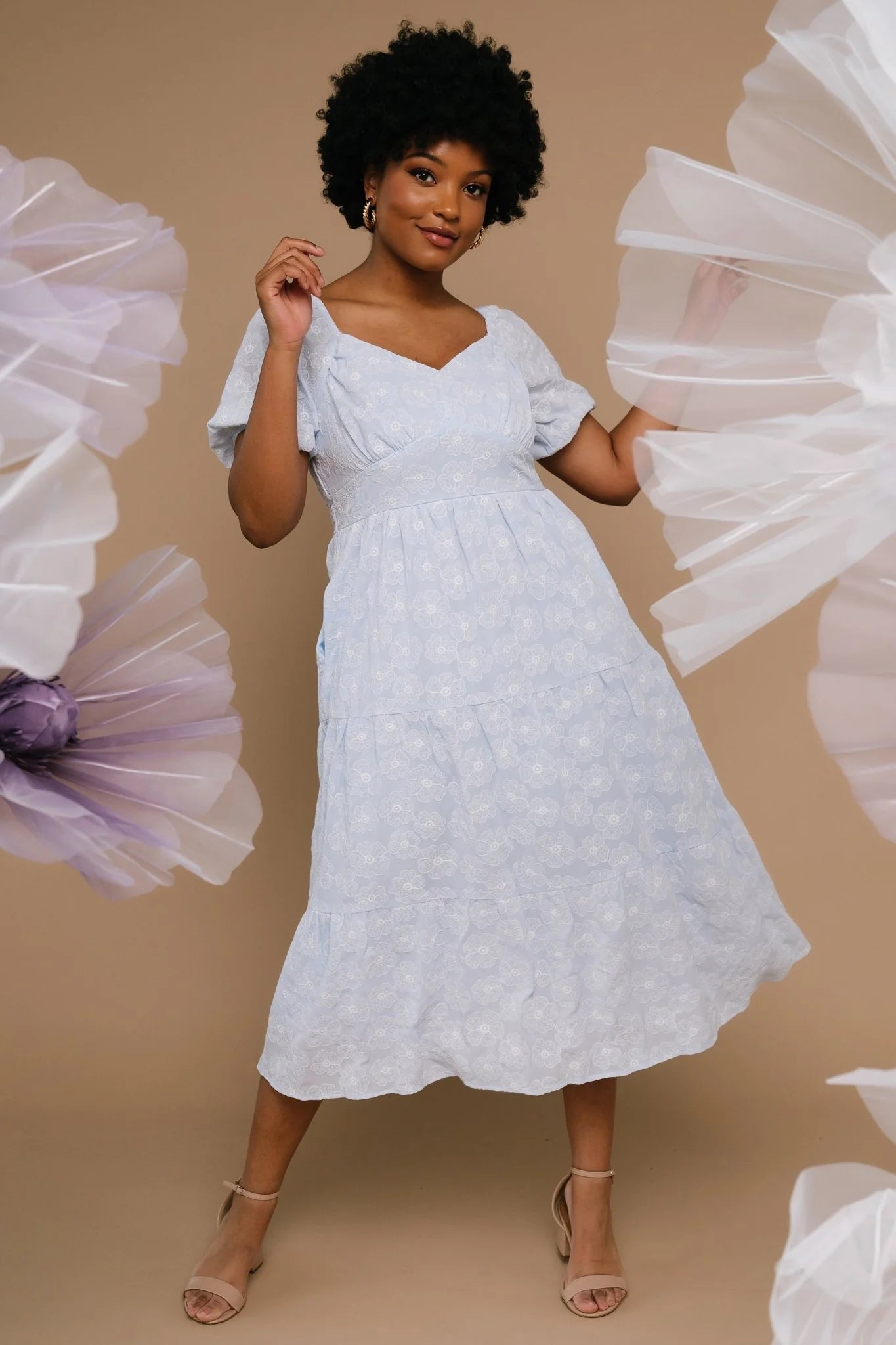 Mildred Embroidered Midi Dress | Light Blue