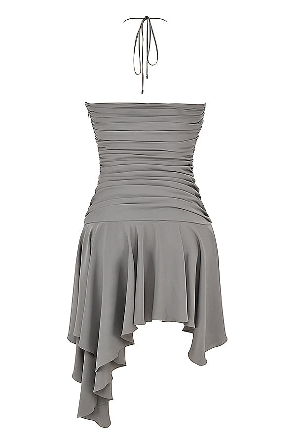 Valeria-Smoke Gathered Asymmetric Dress