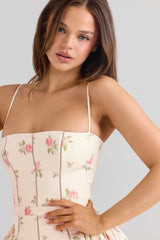 Ysabella-Cream Rose Print Stretch Cotton Mini Sundress