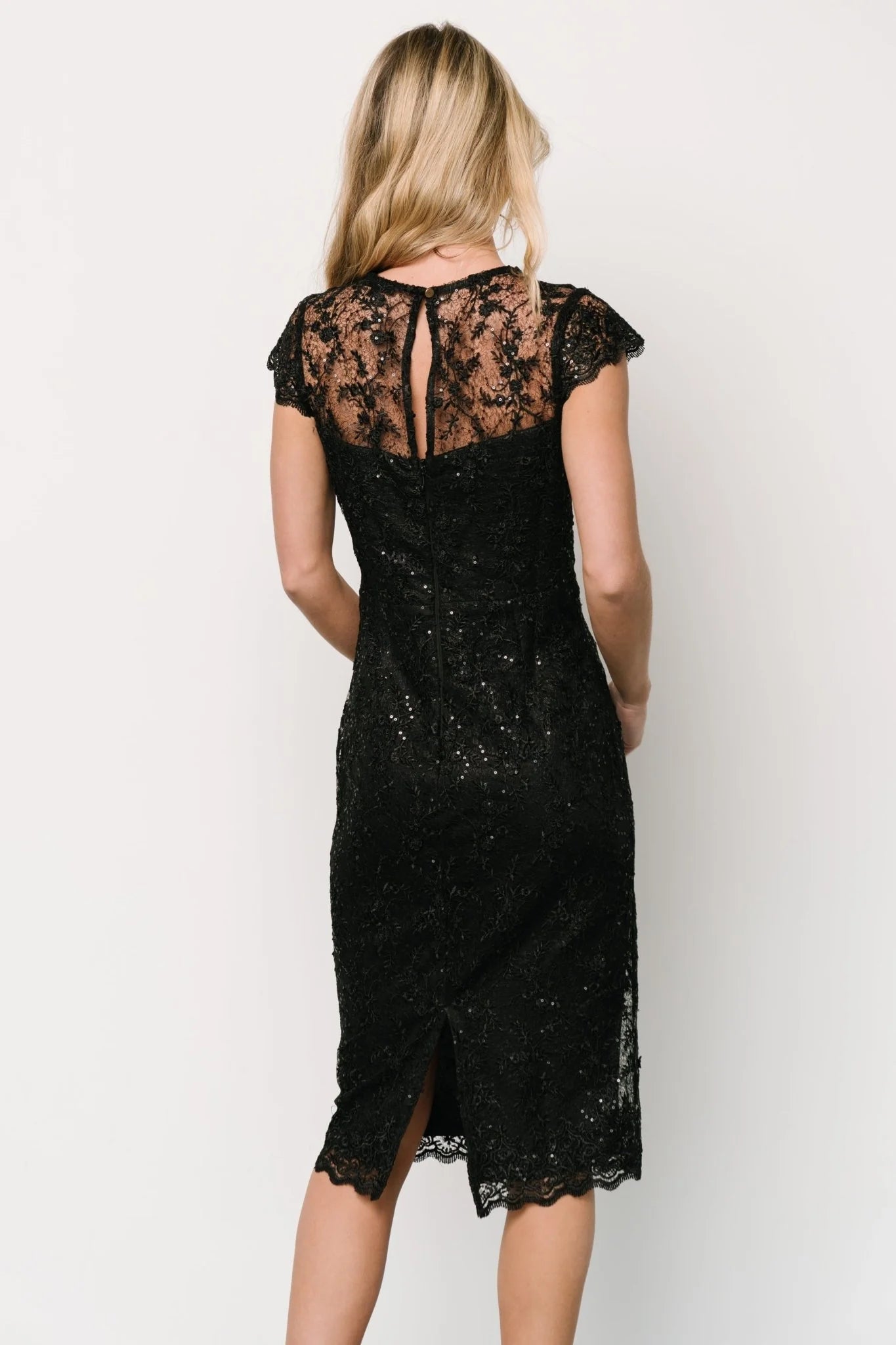 Oriana Embossed Shimmer Midi Dress | Black