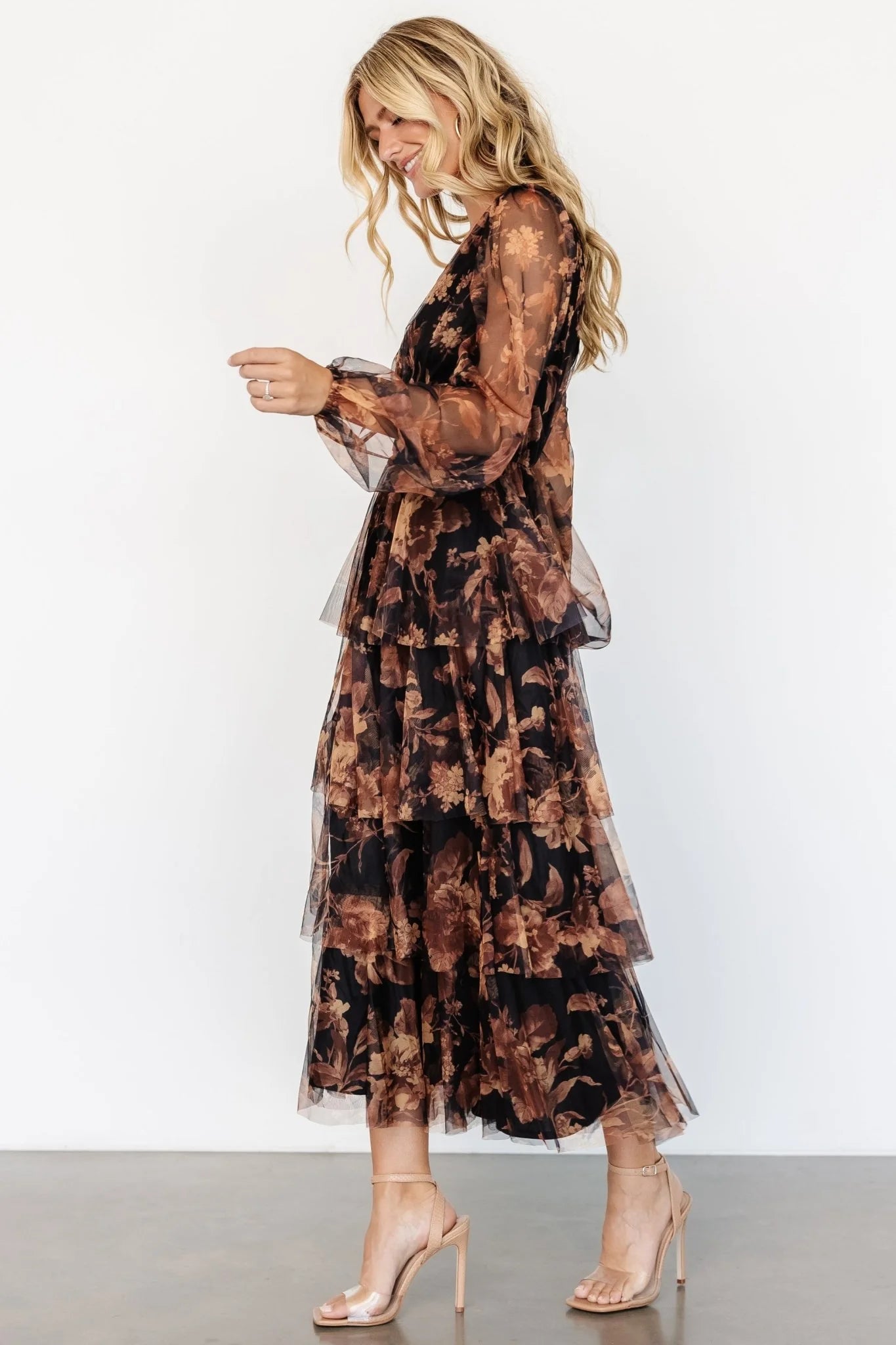 Carolina Tulle Tiered Maxi Dress | Caramel Floral
