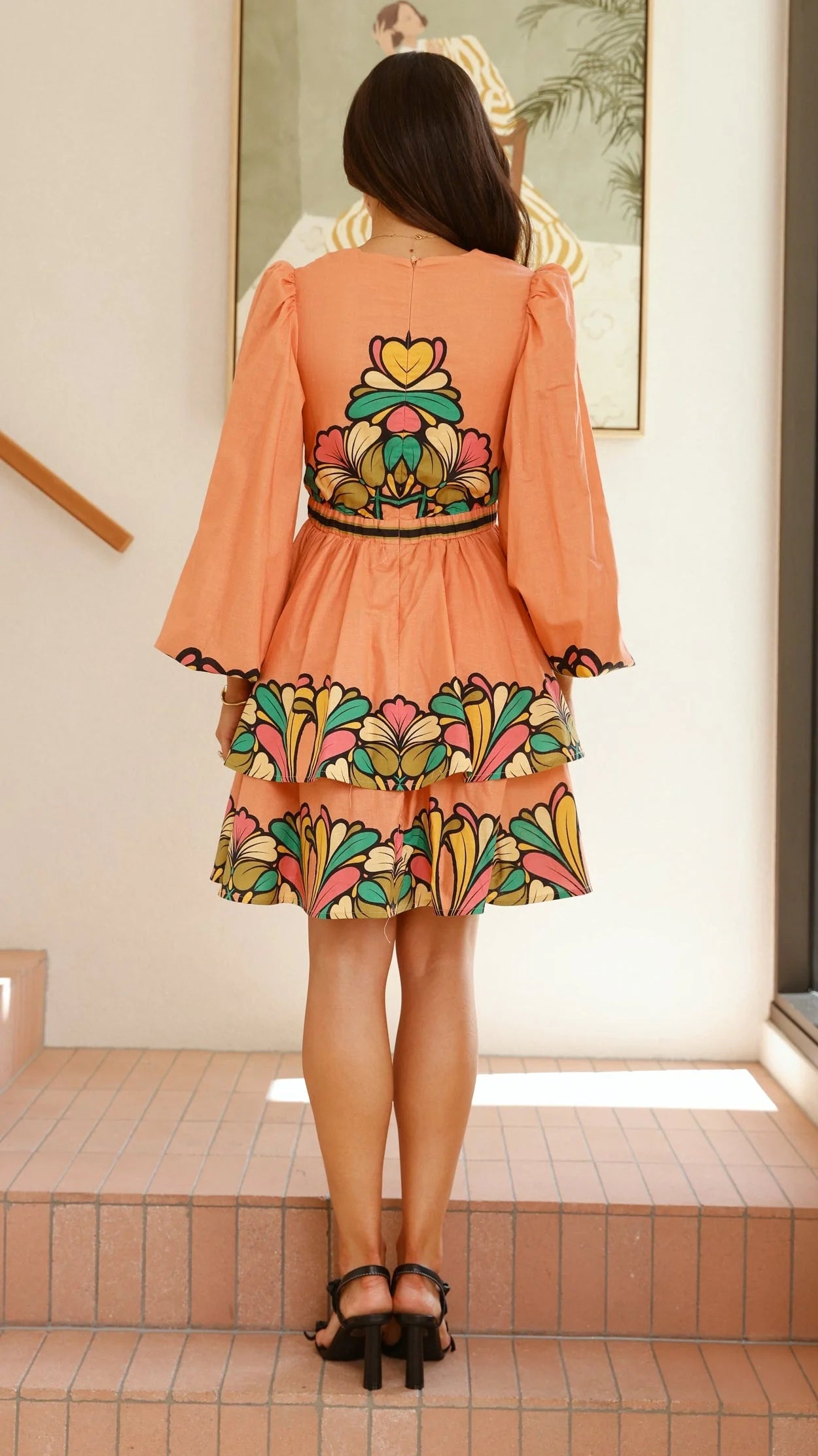 Portugal Long Sleeve Mini Dress - Melon