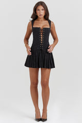 Talia-Black Pleated Mini Dress