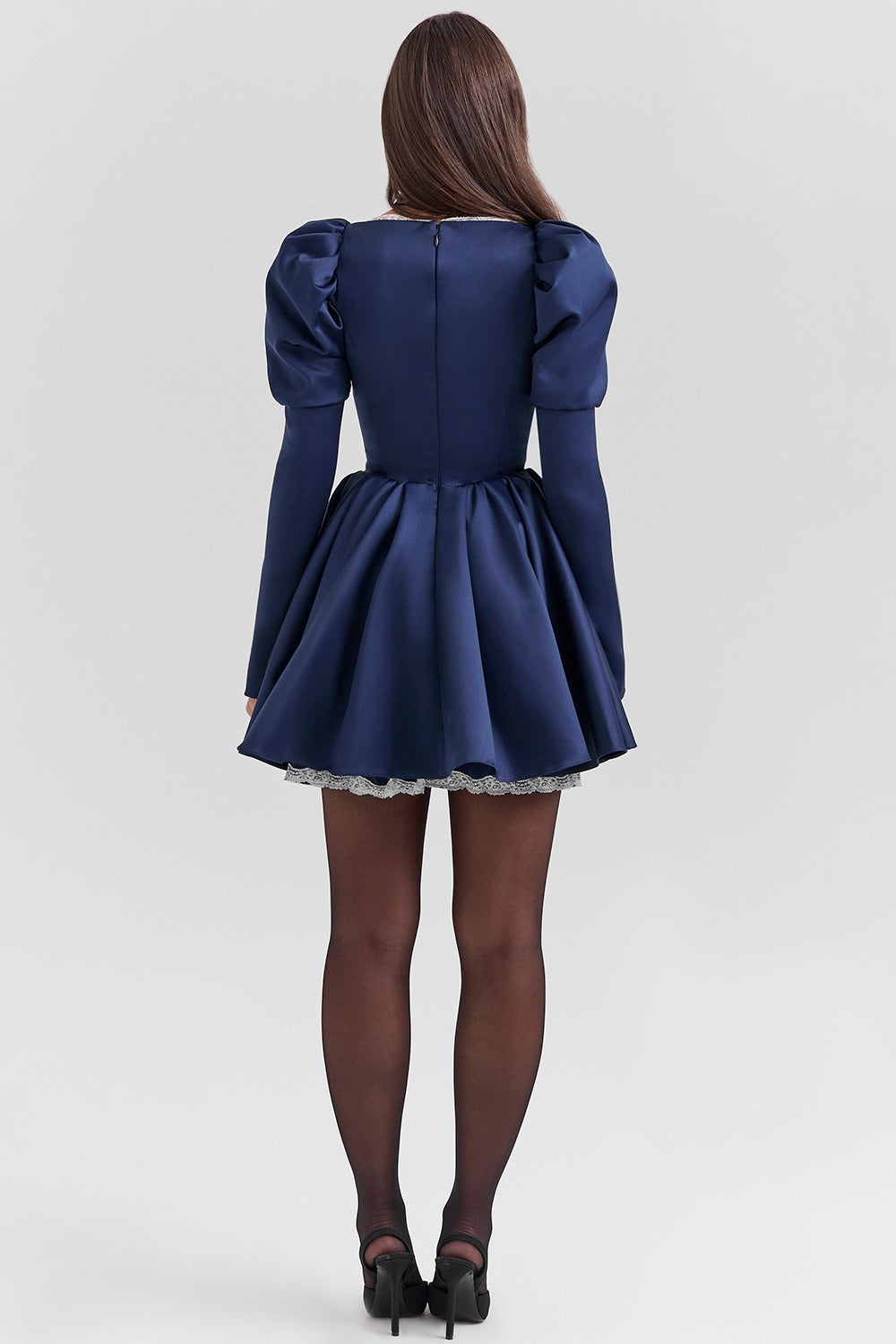 Venetia-Midnight Satin Puff Sleeve Mini Dress - SALE