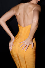 The Sculpt-Orange Sherbet Midi Bandage Dress