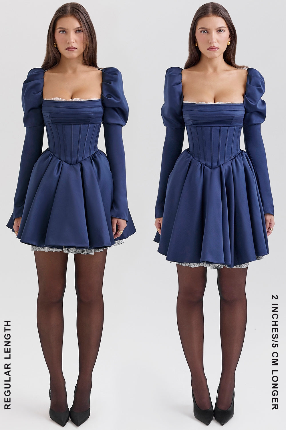 Venetia-Midnight Satin Puff Sleeve Mini Dress - SALE