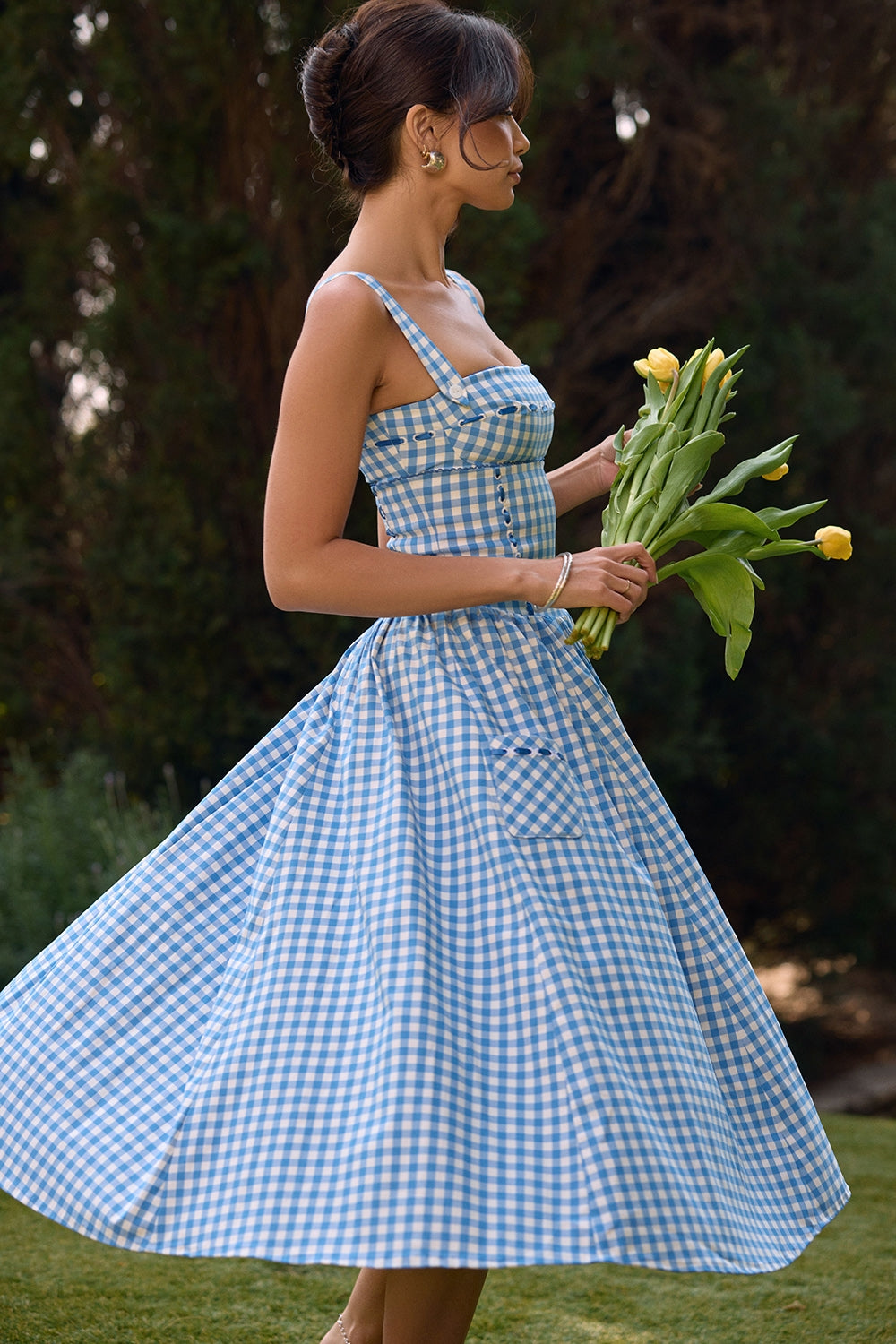 Vivien-Regatta Blue Gingham Midi Sundress