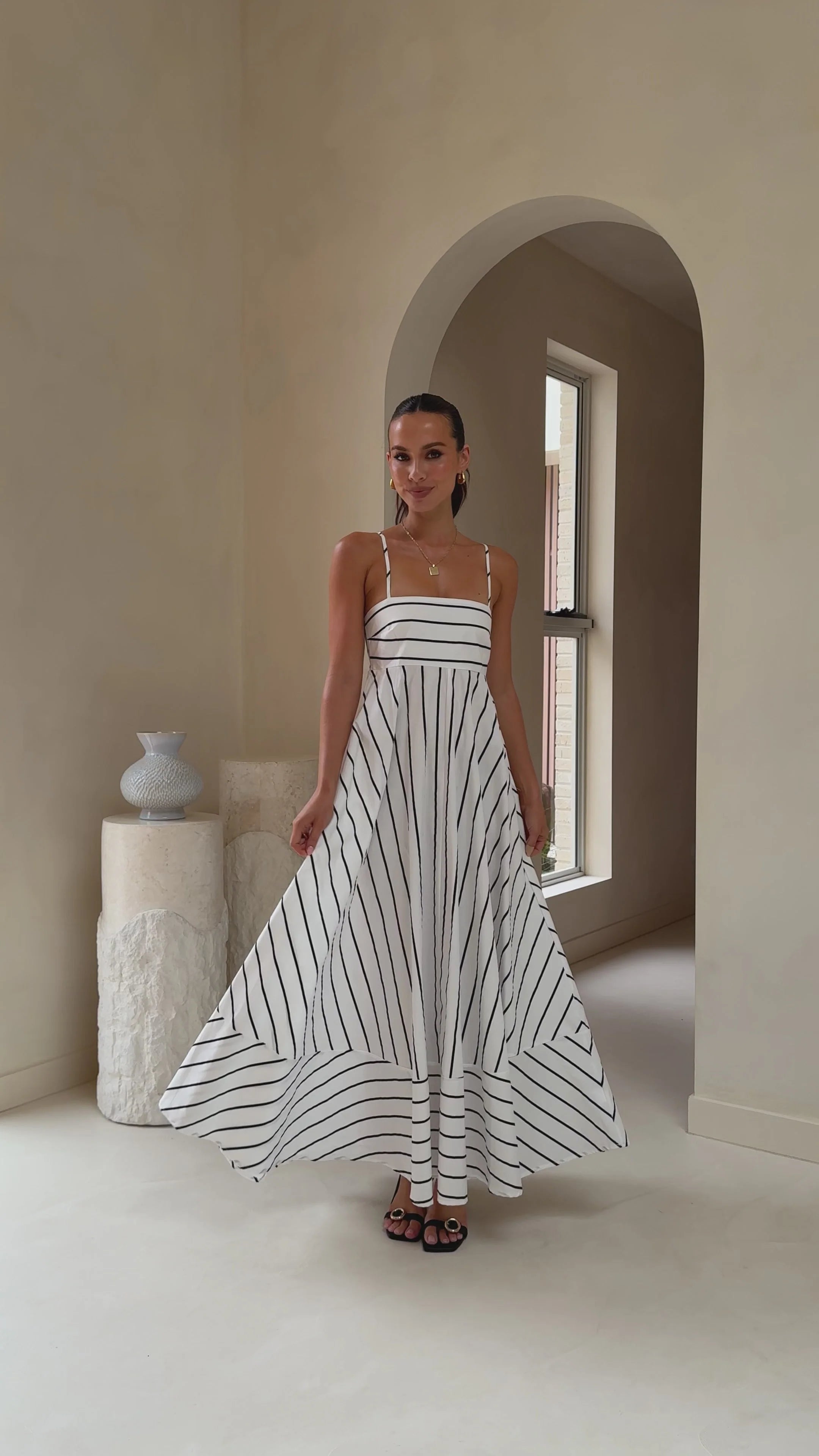 Kaethe Maxi Dress - White/Black Stripe