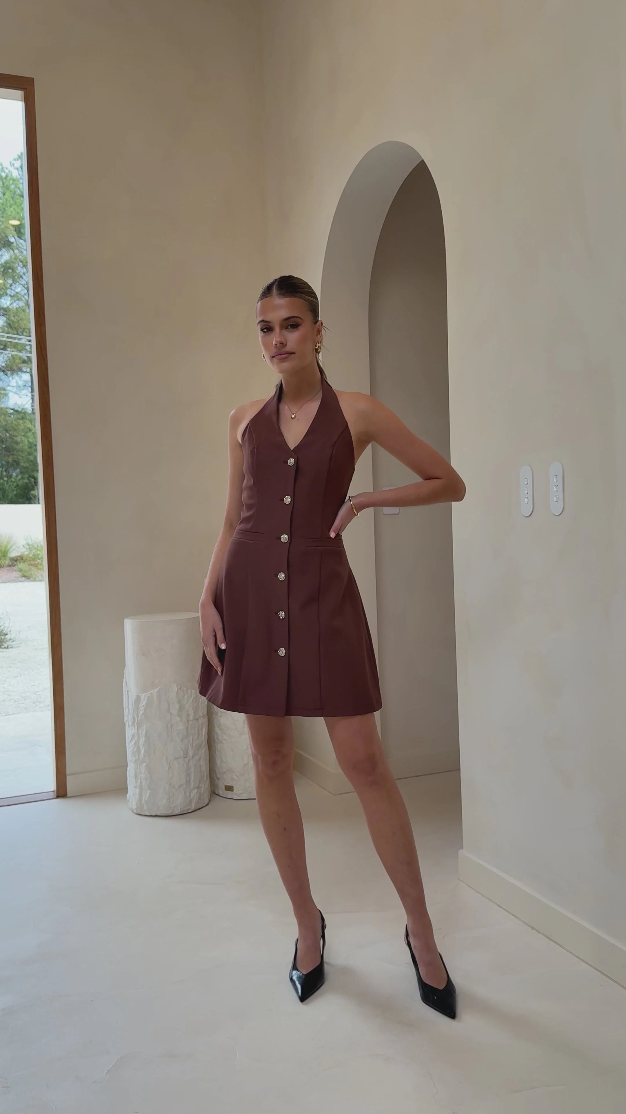 Maia Halter Neck Mini Dress - Brown