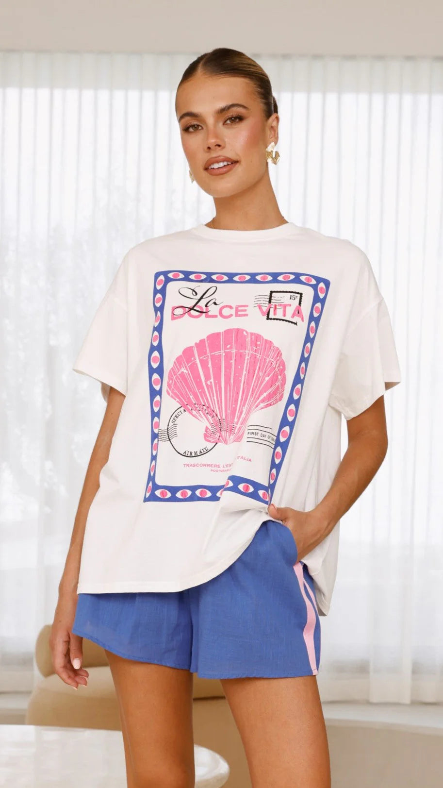 La Dolce Top and Shorts Set - Pink/Blue
