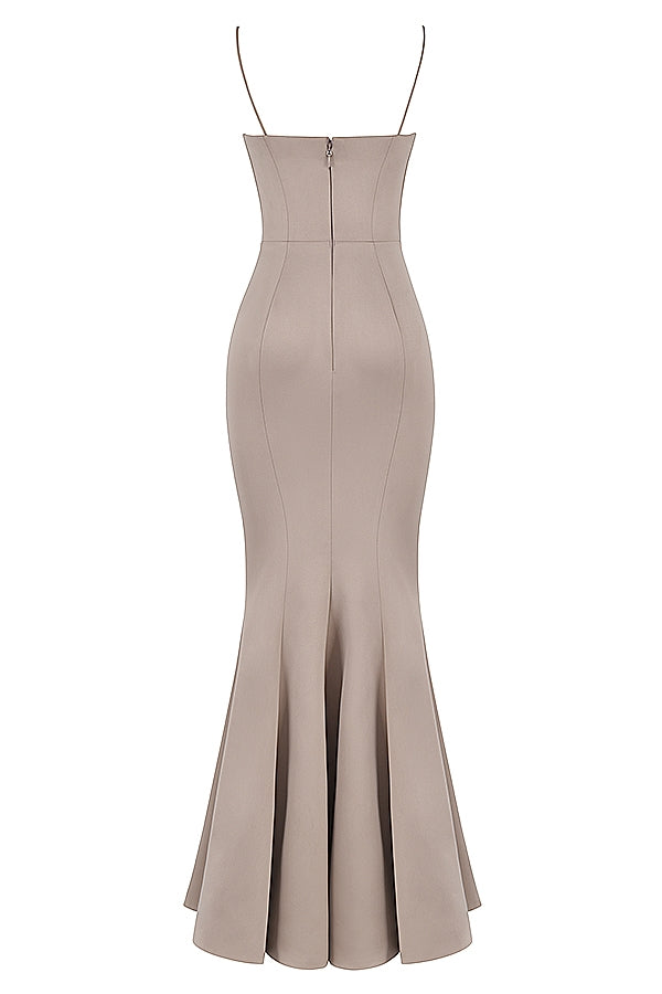 Violette-Mushroom Satin Fishtail Gown