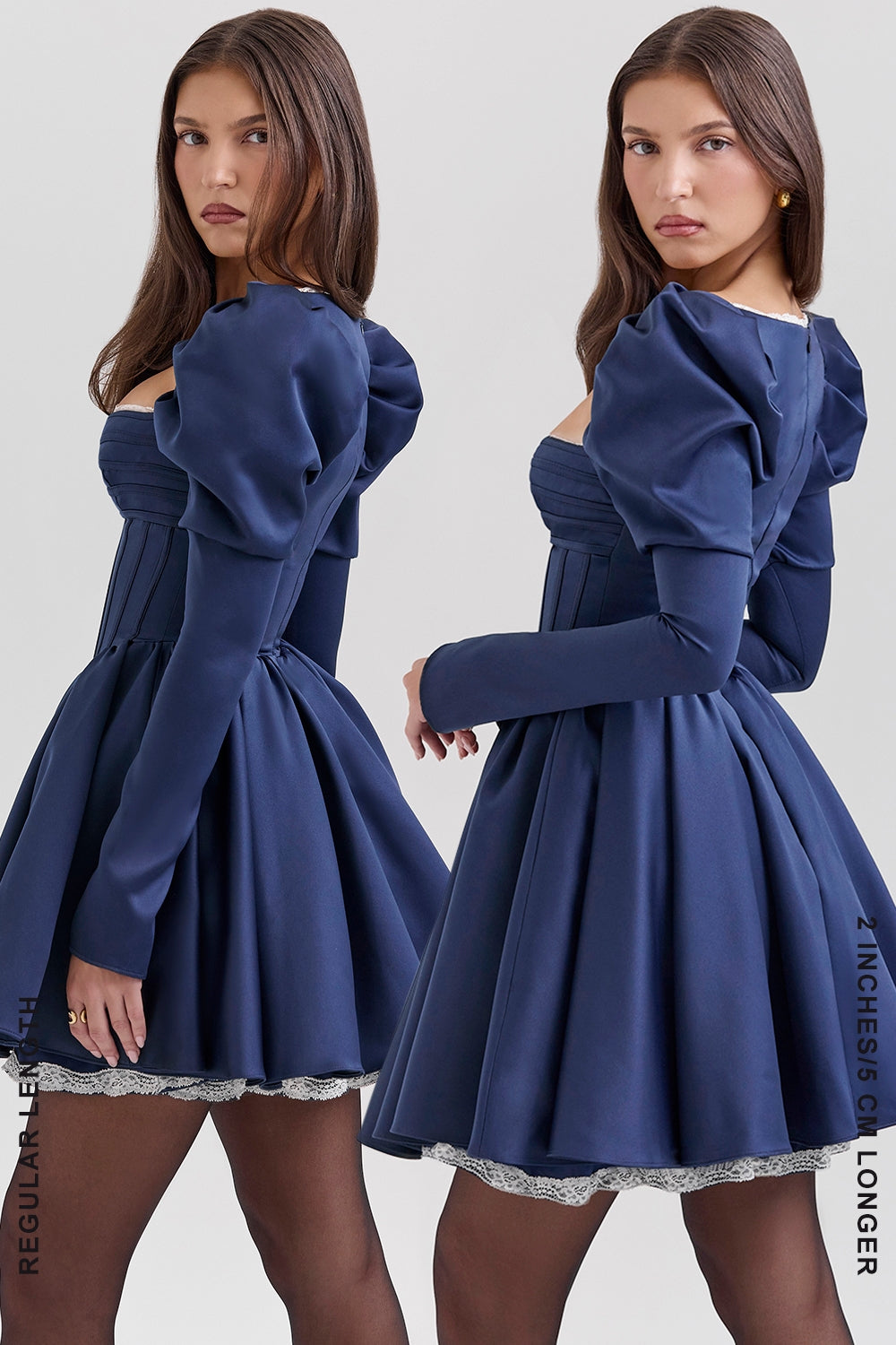Venetia-Midnight Satin Puff Sleeve Mini Dress - SALE