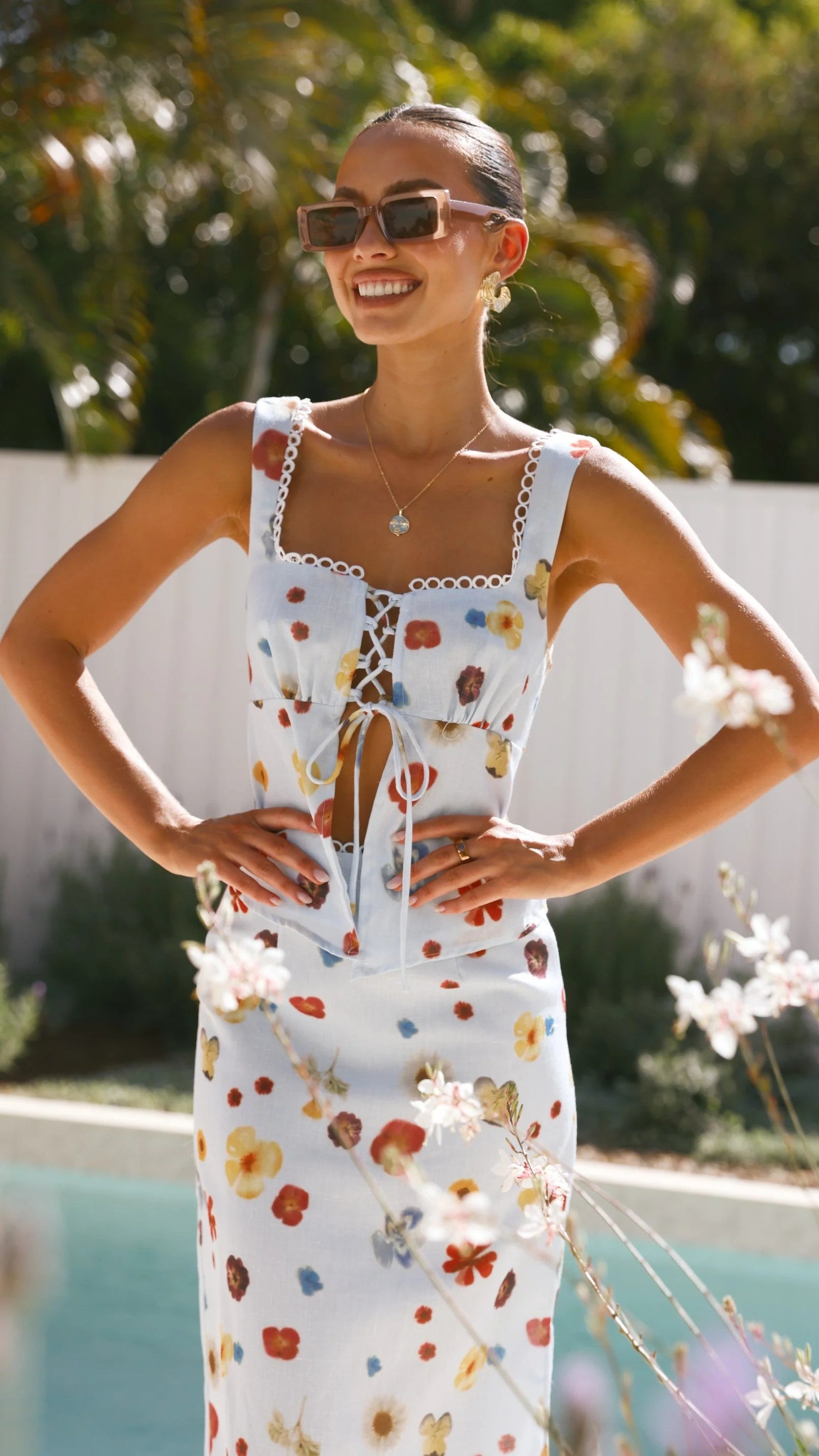Vaiana Tie Top - Blue / Floral