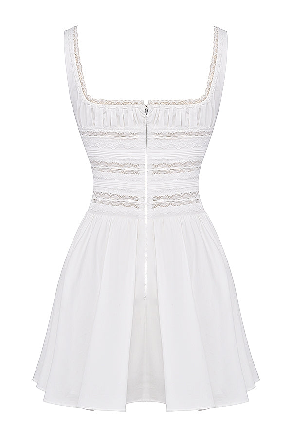 Tiffani-White Lace Trim Mini Dress