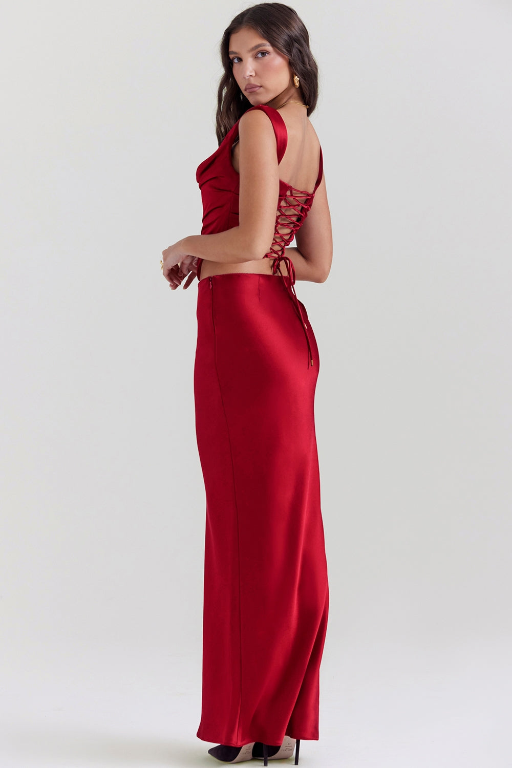 Sydel-Ruby Satin Bias Cut Maxi Skirt